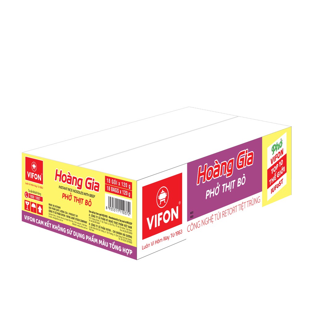 Thùng 18 Gói Phở Bò VIFON Có Gói Thịt Kèm Theo (120g/Gói) | BigBuy360 - bigbuy360.vn