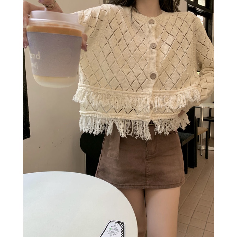 Áo Khoác Cardigan Ngắn Tay Dài Thiết Kế Đục Lỗ Mẫu Mới 2022 Thời Trang Cho Nữ