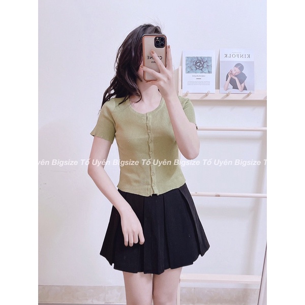 (T.U Bigsize 50-80kg) Áo Croptop Sơ Mi Cộc Tay Cổ Tròn Bổ Trụ V Hàng QC