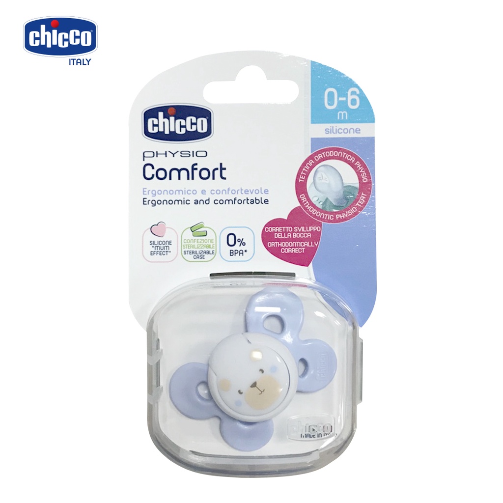 Ty ngậm Chicco silicon Physio Comfort màu hồng/Màu xanh 0 - 6M