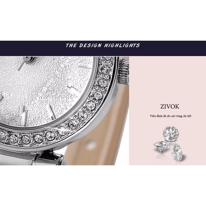 Đồng hồ nữ ZIVOK 8014L dây da mềm, mặt đính đá, phong cách nữ tính đậm chất Âu | BigBuy360 - bigbuy360.vn