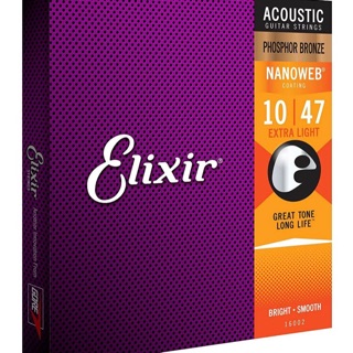 Bộ dây đàn Elixir Acoustic Guitar Strings Phosphor Bronze with NANOWEB Coating Extra Light 10-47 (16002)