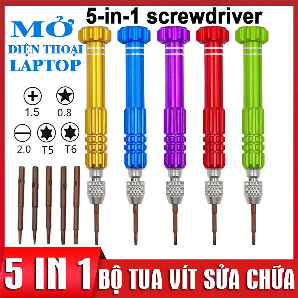 Tua vít sửa chữa điện thoại 5 trong 1 dùng cho điện thoại / laptop (đầu tua vít nằm trong thân bút)