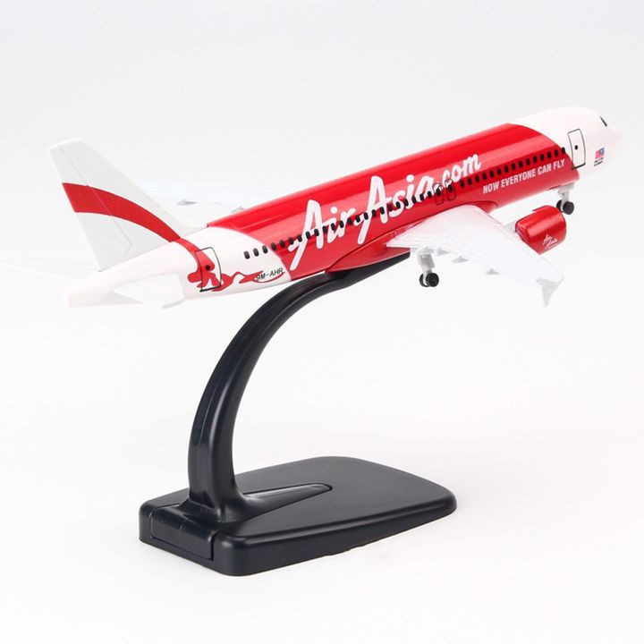 Đồ chơi Mô hình tĩnh Máy bay Air Asia Airbus A32 tỉ lệ kích thước 20 cm, di chuyển linh hoạt, kệ đứng cao 10 cm