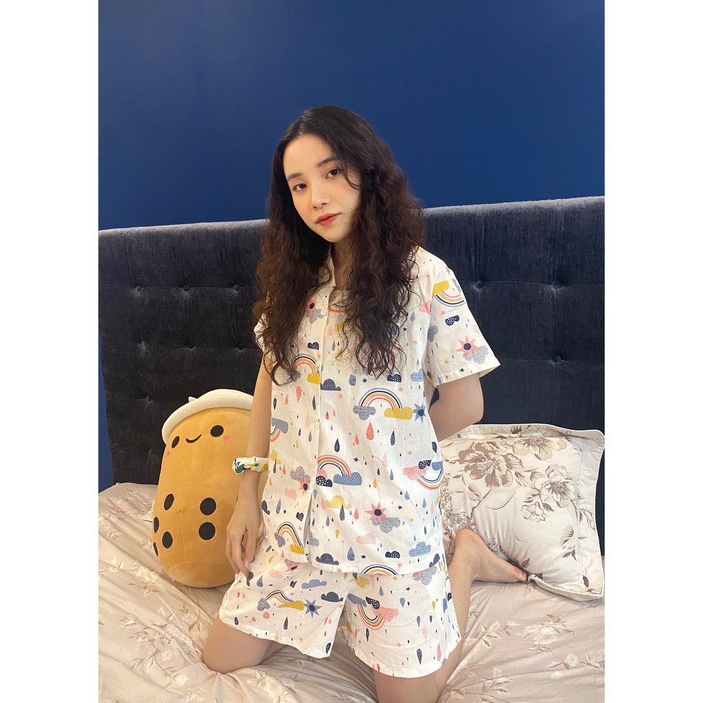 [FREESHIP] BỘ ĐÙI PIJAMA hè họa tiết mưa chất thô cao cấp siêu mềm mát