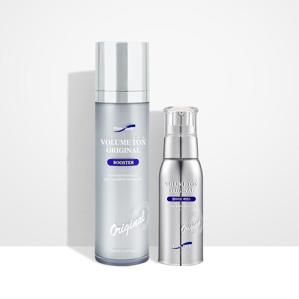 Bộ sản phẩm Volume Tox của Pion Tech - nước hoa hồng booster + Volumn bạc sủi bọt