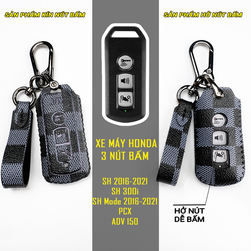 Bao da bảo vệ chìa khoá Smartkey Xe SH/SH MODE ĐỜI 2016-2021 kèm móc khâu tay hàng Việt Nam chính hãng AUT