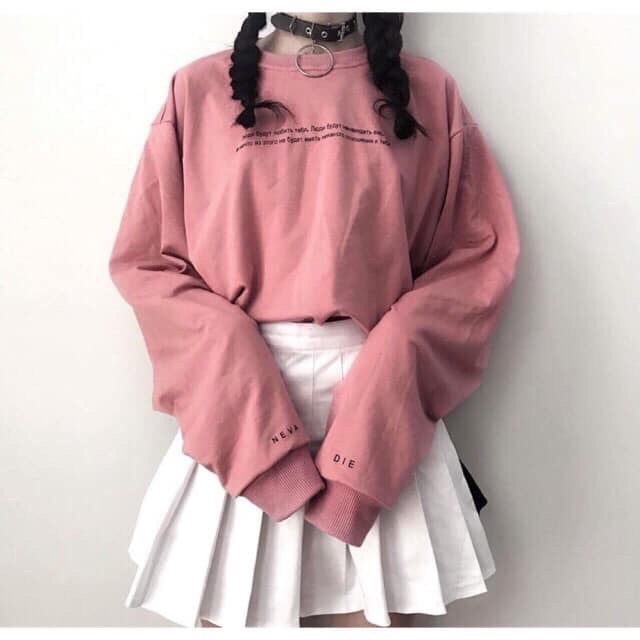 ÁO THU ĐÔNG IN CHỮ TAY PHỒNG-dáng unisex chất da cá màu hồng-trắng | BigBuy360 - bigbuy360.vn