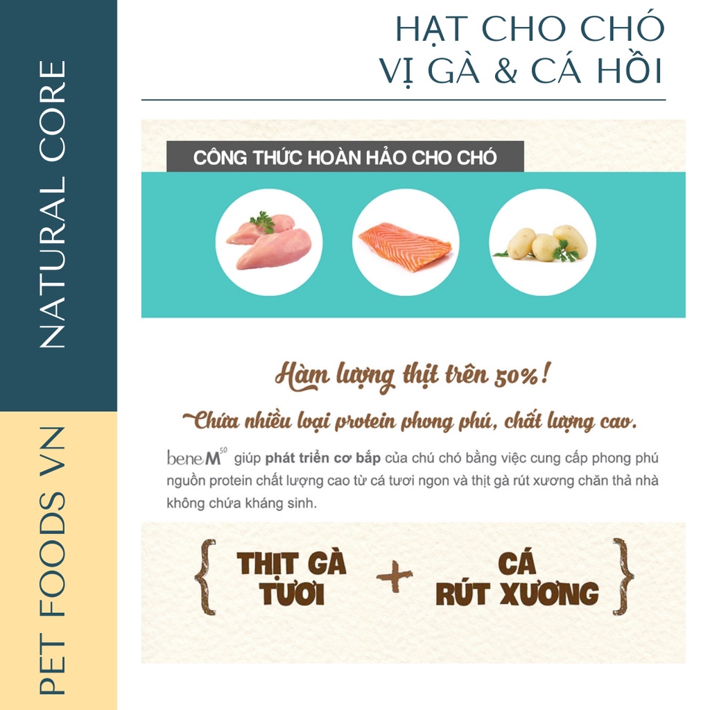 Hạt cho chó NATURAL CORE DOG 10kg vị Thịt Gà &amp; Cá Hồi