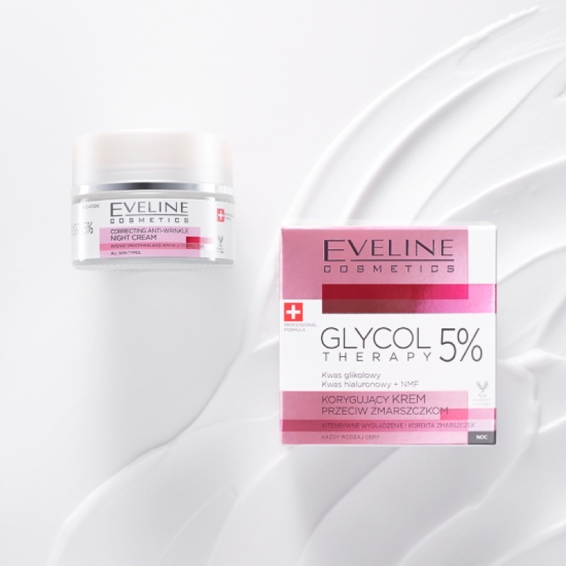 Kem Dưỡng Eveline Glycol Therapy 5% Anti Wrinkle Correcting Cream 50ml Trẻ Hoá Phục Hồi Da Với 5% Glycolic Acid