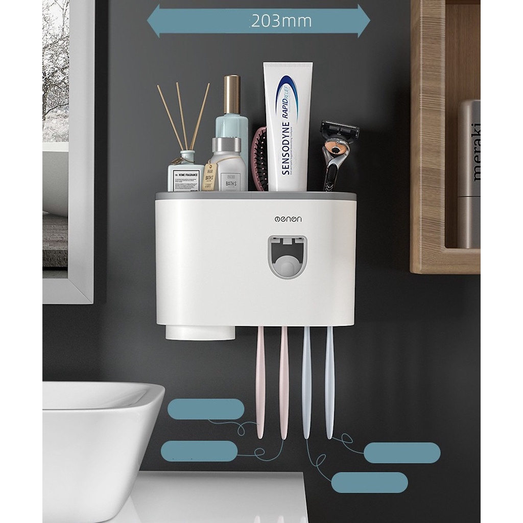 Bộ Nhả Kem Đánh Răng Tự Động, Kệ Để Đồ Phòng Tắm OENON ( Tặng Kèm Miếng Dán )
