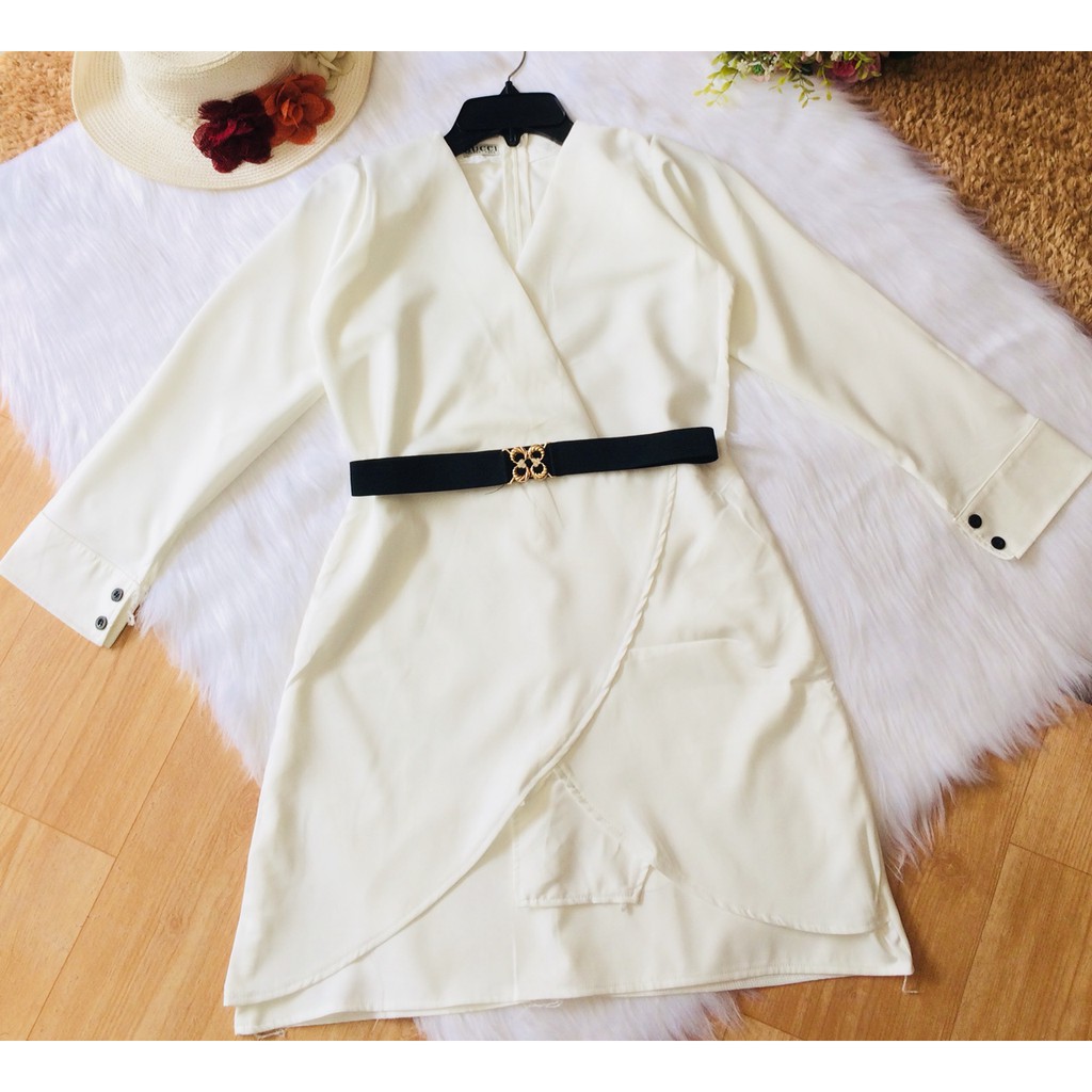 (Bỏ sỉ) Đầm xòe vest trắng đắp chéo kèm nịt siêu cute MÃ 2P23081255