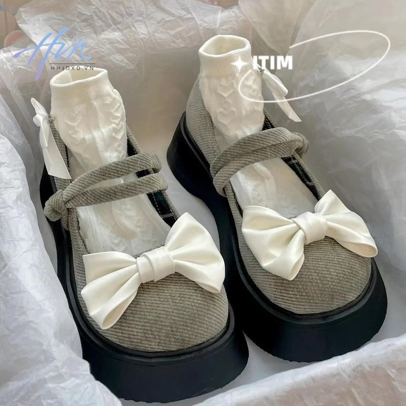 Giày Mary Jane Đế Dày Đính Nơ Bằng Da Phong Cách Nhật Bản Thời Trang Mùa Hè 2022