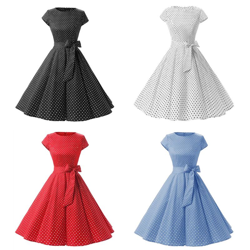 Đầm Dạ Hội Tay Dài Họa Tiết Chấm Bi Phong Cách Rockabilly 1950s