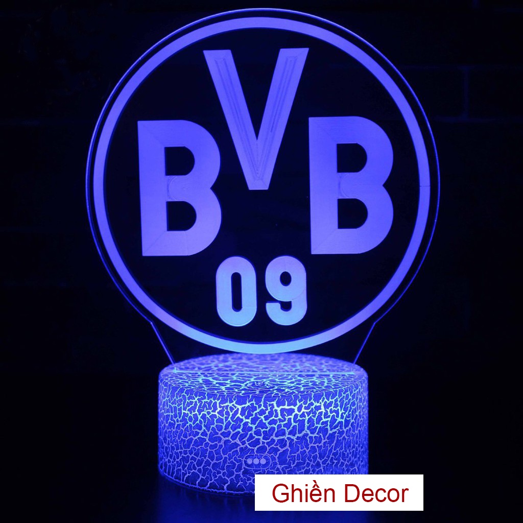 Đèn Ngủ Led 3D Logo CLB Bóng đá Dortmund | 16 Màu + Remote | Đèn Led 3D Dortmund trang trí phòng ngủ, để bàn