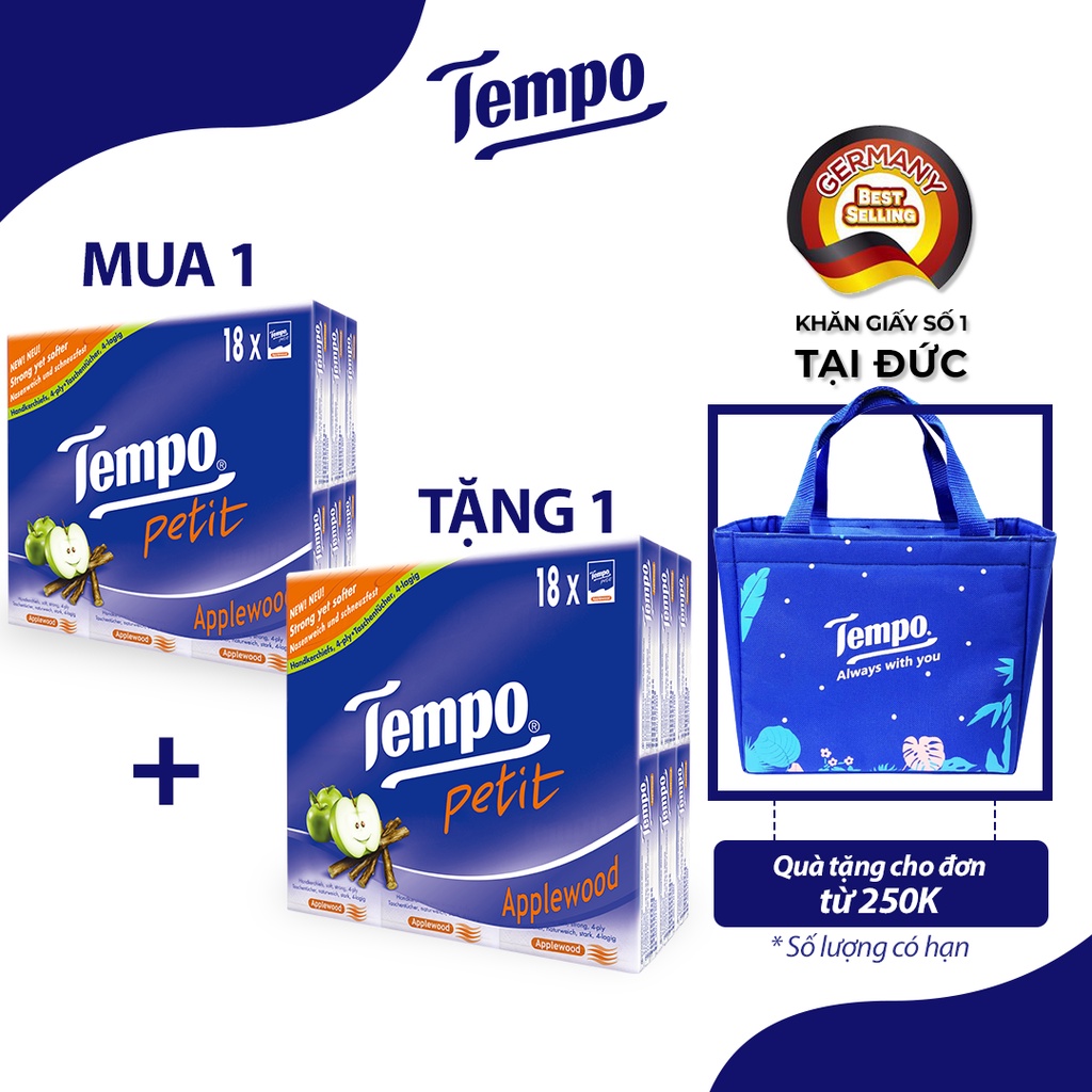 [MUA 1 TẶNG 1] Khăn giấy bỏ túi Tempo Petit Cao Cấp (18 gói)