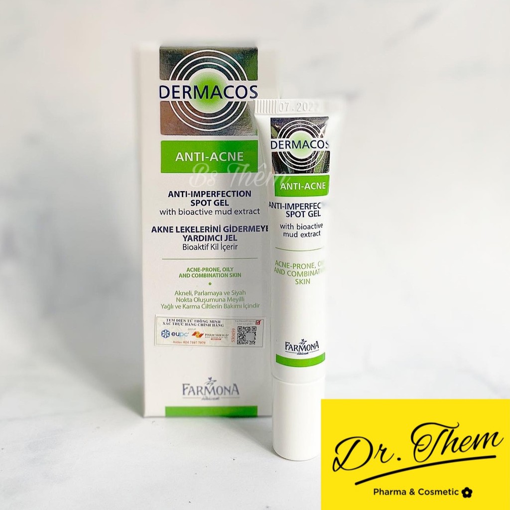 ✅[Chính Hãng] DERMACOS Gel Chấm Mụn Farmona Dermacos Anti Acne Imperfection Spot Gel - Kem giảm Mụn, Chứa Bùn Hoạt Tính