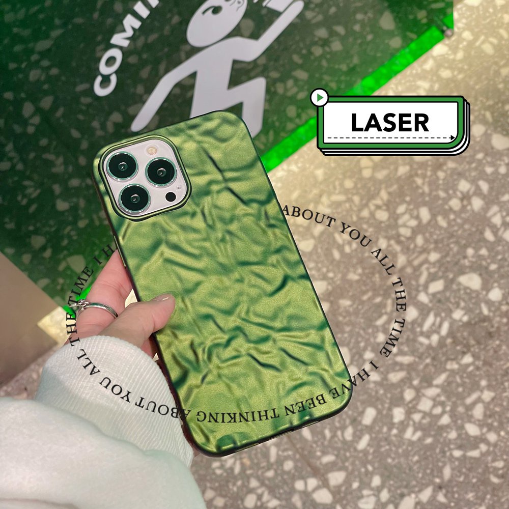 Ốp Điện Thoại Mềm Họa Tiết Xếp Nếp 3d Màu laser / Xanh Lá / Tím Cho iphone 15 14 11 12 13 pro max mini xr x xs 7 8 plus