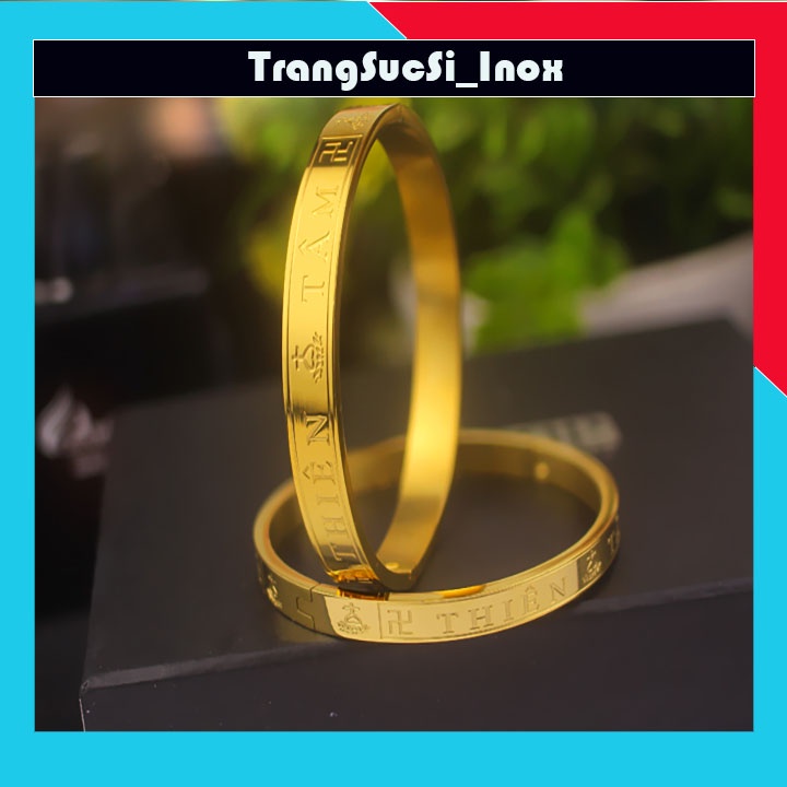 Sỉ vòng tay thiên tâm màu vàng hình tròn bản 6mm sáng đẹp, bền màu, Đeo tay vạn sự may