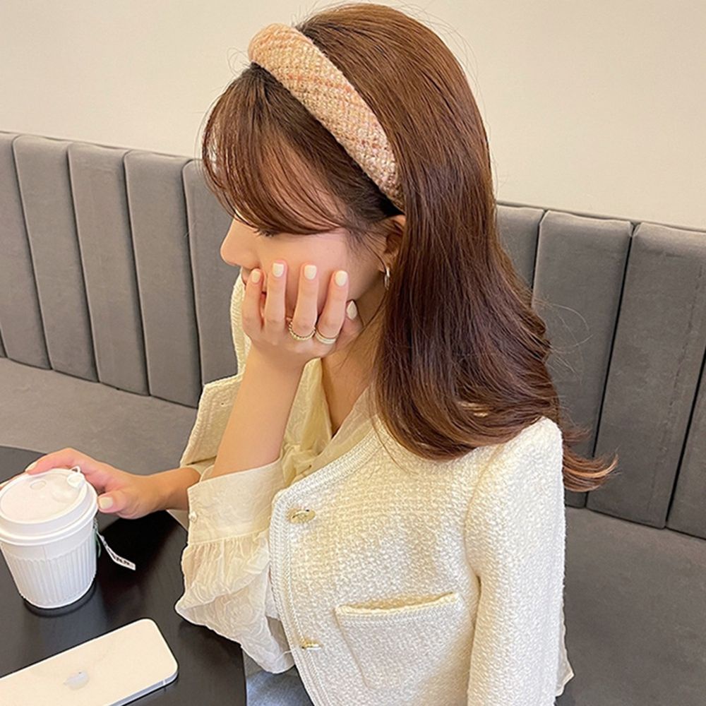 Băng đô cài tóc bản rộng họa tiết kẻ sọc phong cách Hàn Quốc cho nữ