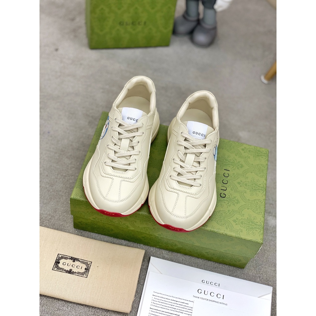 Giày sneaker da thật thời trang cao cấp Gucci GG GC thiết kế in hình doraemon, phong cách trẻ trung