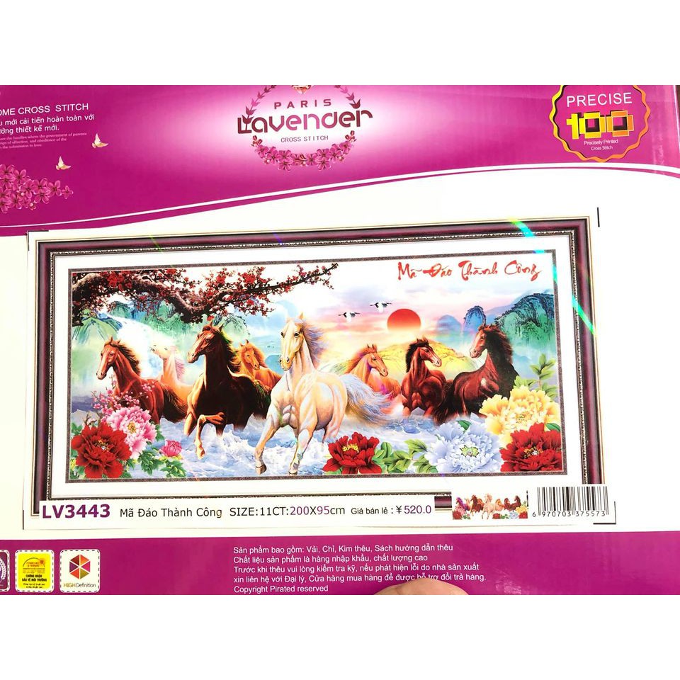 Tranh đính đá + tranh thêu ngựa Mã đáo thành công đào trắng 222979 LV3442 LV3443 DF222 DF354