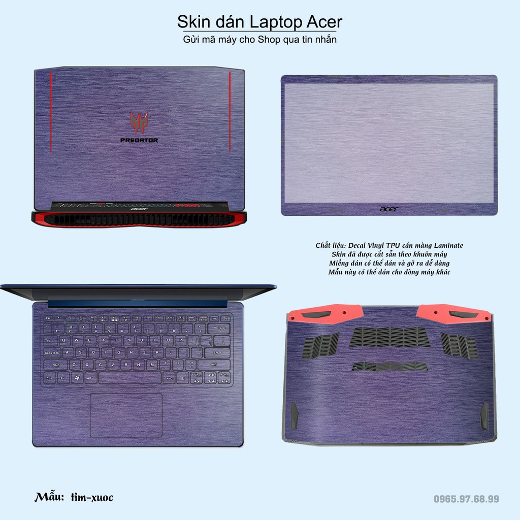 Skin dán Laptop Acer màu tím xước (inbox mã máy cho Shop)