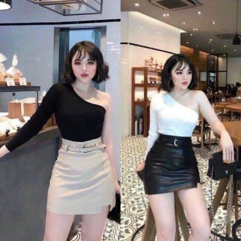 Áo croptop nữ  lệch vai tay bồng