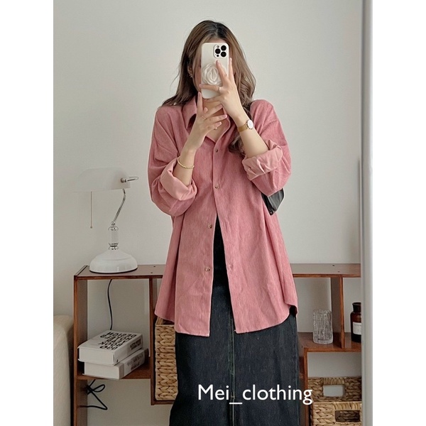 Áo Khoác Nhung dài tay tông màu Vintage, sơmi nhung tăm