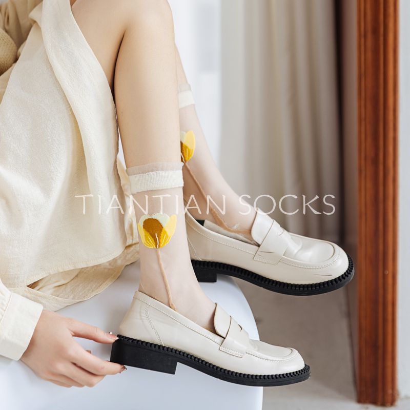 TIAN TIAN T181 Vớ Lưới Xuyên Thấu Bằng Lụa Xuyên Thấu Họa Tiết Hoa Phong Cách Nhật Bản Dễ Thương Thời Trang Xuân Hè Cho Nữ Dễ Phối Đồ