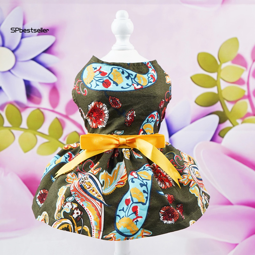 Spbest_đầm In Hoa Nhỏ Vừa Và Lớn Thắt Nơ Trang Trí Cún Cưng Dùng Làm Đạo Cụ Chụp Ảnh