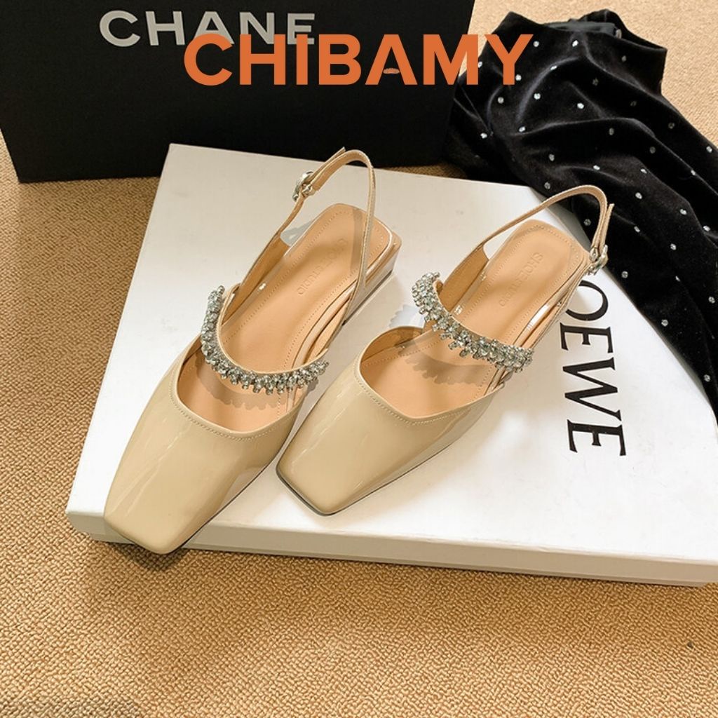 Giày búp bê nữ bít mũi quai đá đế vuông 3cm chất da bóng mềm mã H03