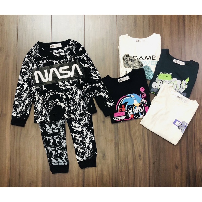 Bộ cotton dài tay in hình hm cho bé trai dòng đại