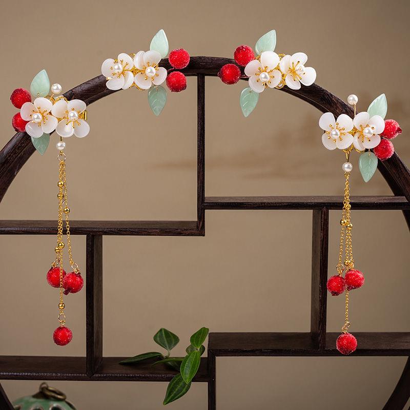 Kẹp Tóc Phối Lông Tua Rua Phong Cách Hanfu Cổ Điển Cho Nữ