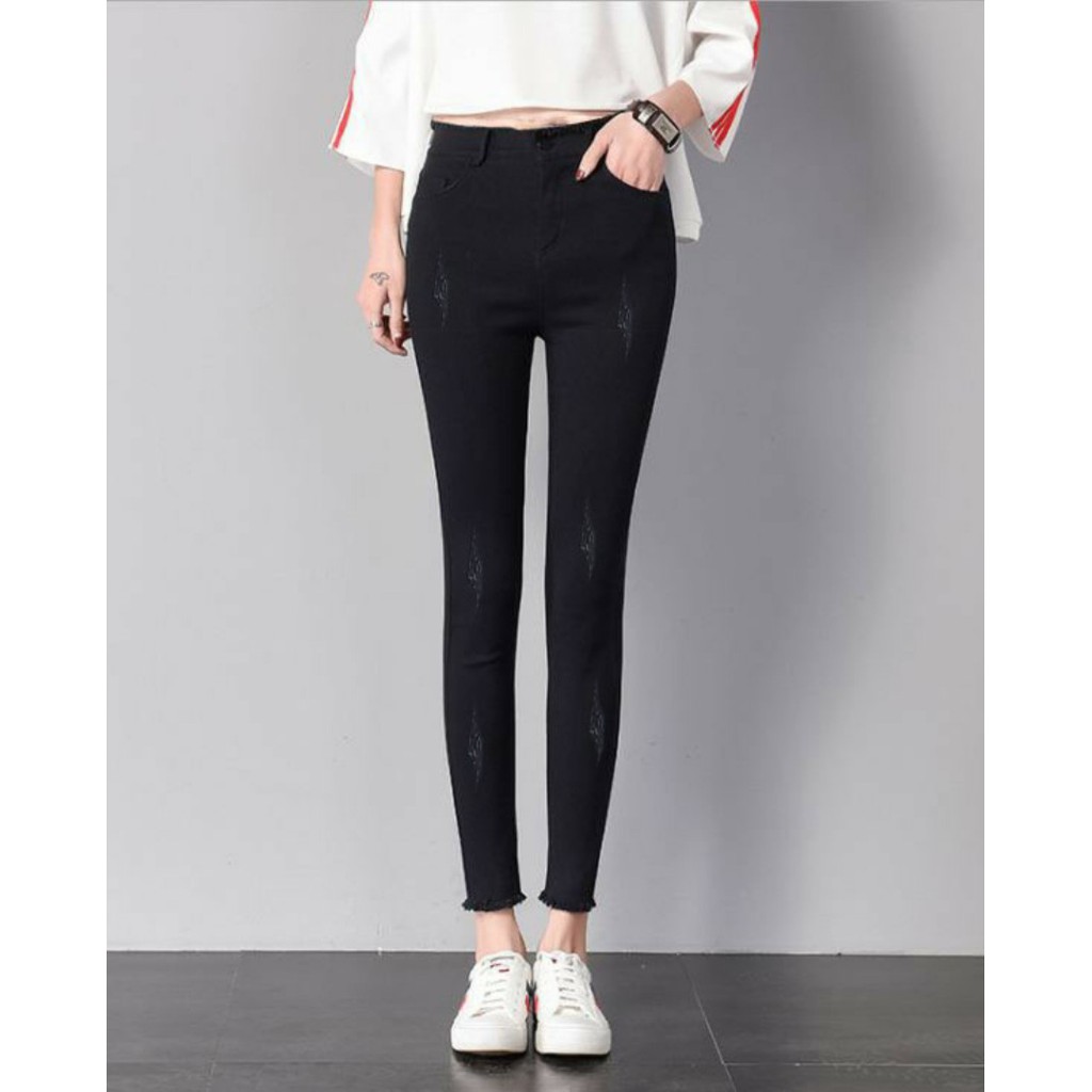 quần jean nữ co giãn tua lai lưng cao | BigBuy360 - bigbuy360.vn