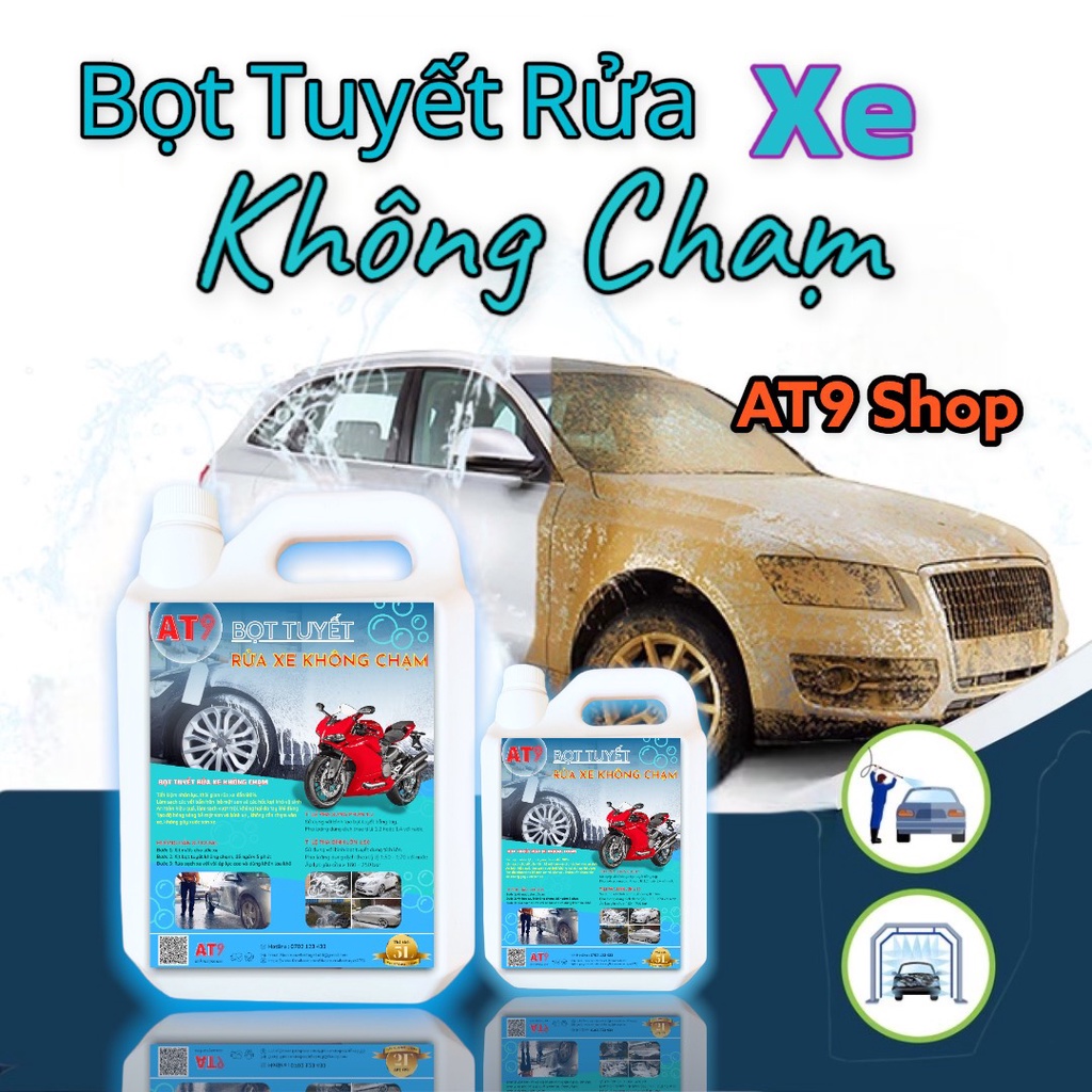 Bọt tuyết rửa xe KHÔNG CHẠM AT9 loại đậm đặc 1 Lít, Dung dịch rửa xe không chạm, ô tô, xe máy, nhiều bọt, sáng bóng 1L