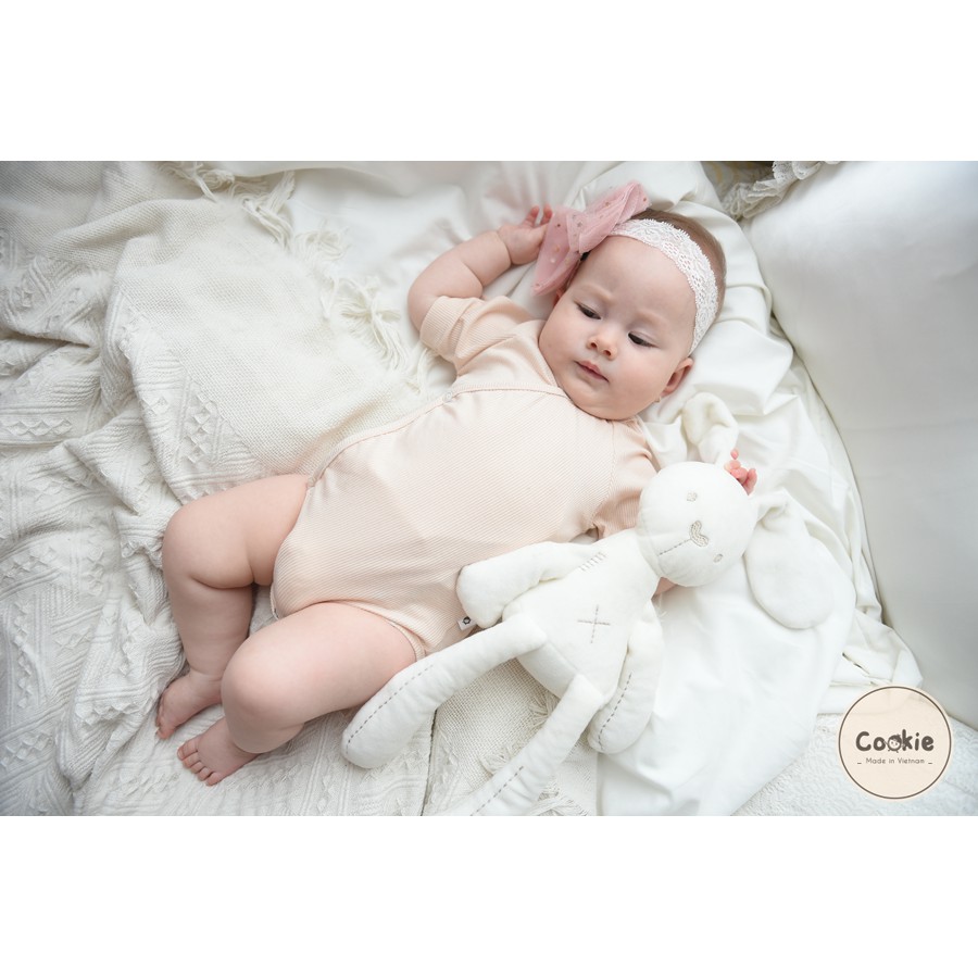 Bodysuit COOKIE Cộc Tay Vạt Chéo 0-3/3-6/6-9M Chất Liệu Air-Cool Knitwear Điều Hoà Nhiệt 4 Mùa