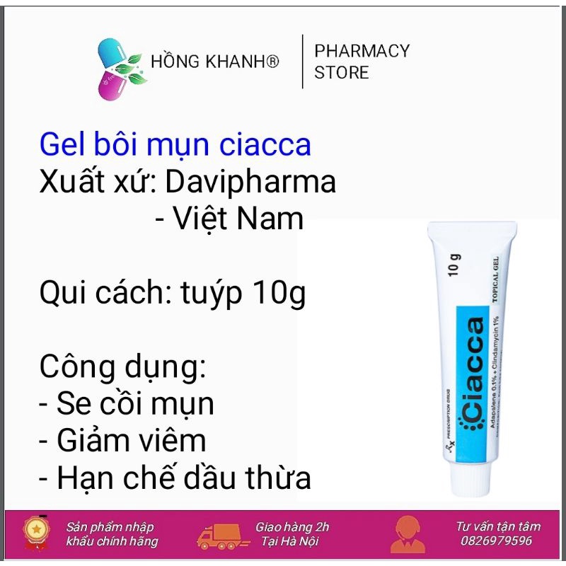 Sản phẩm ciaccca, erryne giảm mụn, thâm tuýp 10g chính hãng