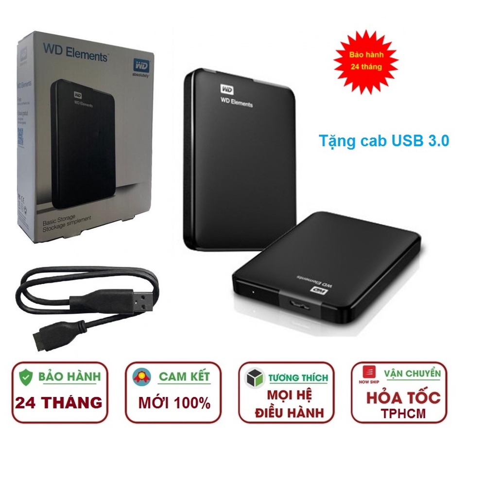 Ổ cứng di động HDD Box WD ELEMENTS 1TB 500GB 2.5” USB 3.0 [ Bảo hành 24 tháng] mới 100%