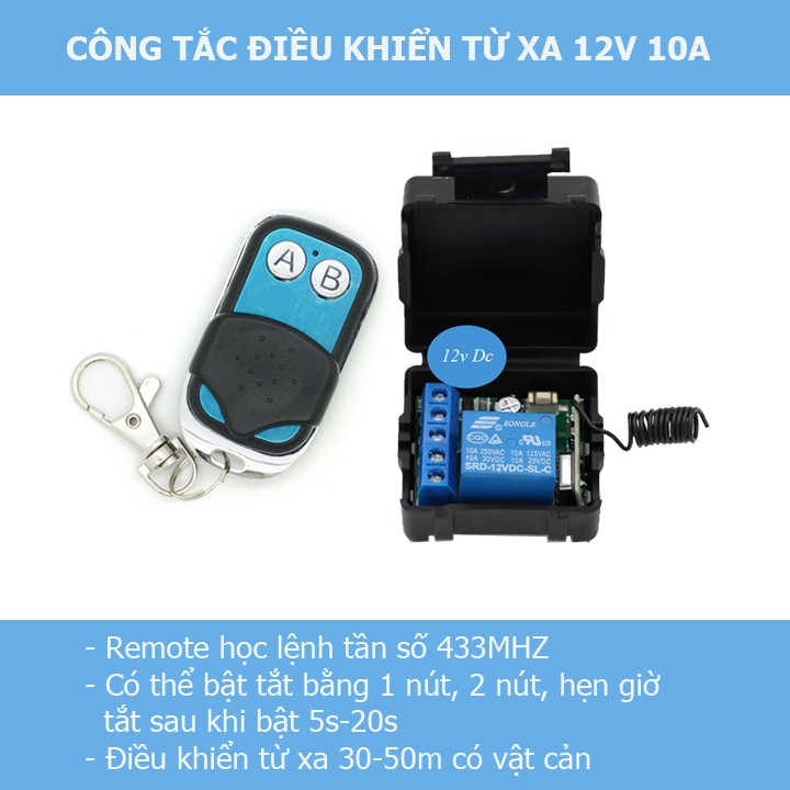 Mạch công tắc điều khiển từ xa 12V DC bật tắt thiết bị điện 1 chiều 12V, khóa chống trộm xe máy