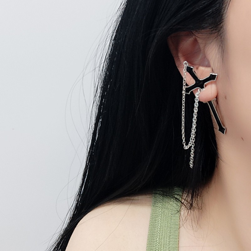Cross Stud Earrings Chain Hip Hop Punk Earrings