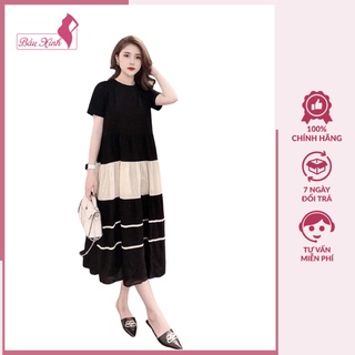 Váy bầu mùa hè - đầm bầu cotton 2 màu đen và sữa freesize từ 45 đến 70kg BN05