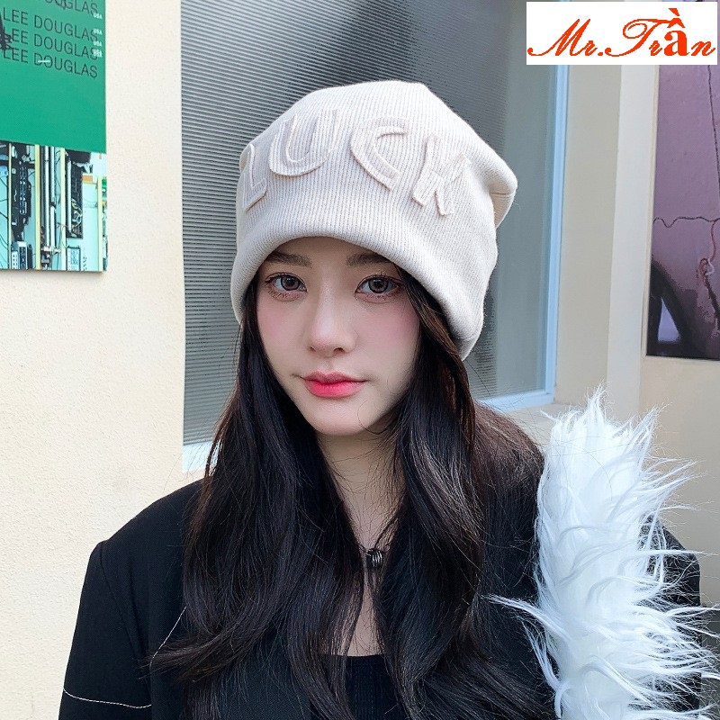 Mũ vải thun giả len ấm áp mùa đông cho nam và nữ mẫu LUCK