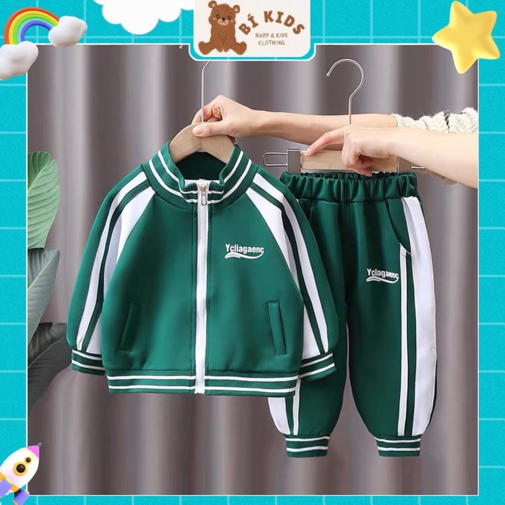 Bộ quần áo dài tay thể thao kéo khoá chất nỉ da cá cho bé trai1 2 3 4 5 6 7 tuổi thời trang thu đông cho bé trai Bí Kids