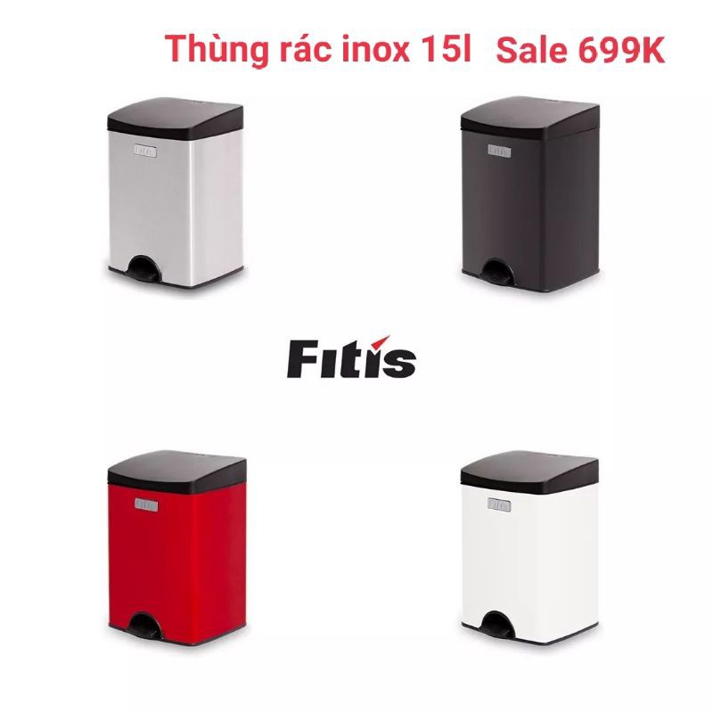 Tổng kho gia dụng thùng rác Inox cao cấp FITIS 10l-12l - 15l -  20 l - 22 l - 24L Chính hãng Fitis ( BẢO HÀNH 12 THÁNG)