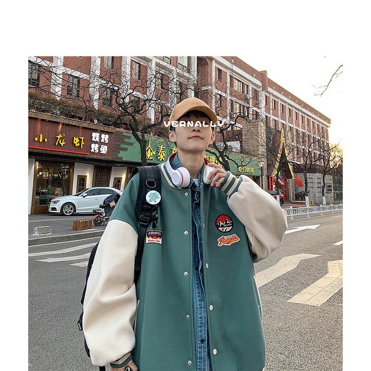 Áo khoác bomber cúc bấm phối tay KANSAS phom rộng unisex - Moon Unisex | BigBuy360 - bigbuy360.vn