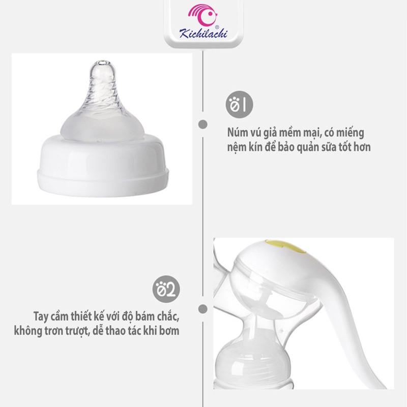 Máy hút sữa cầm tay Kichilachi - Mẫu mới có bình vắt sữa êm, đệm massage silicone [Gift 6 túi trữ sữa]-Khoaibaby