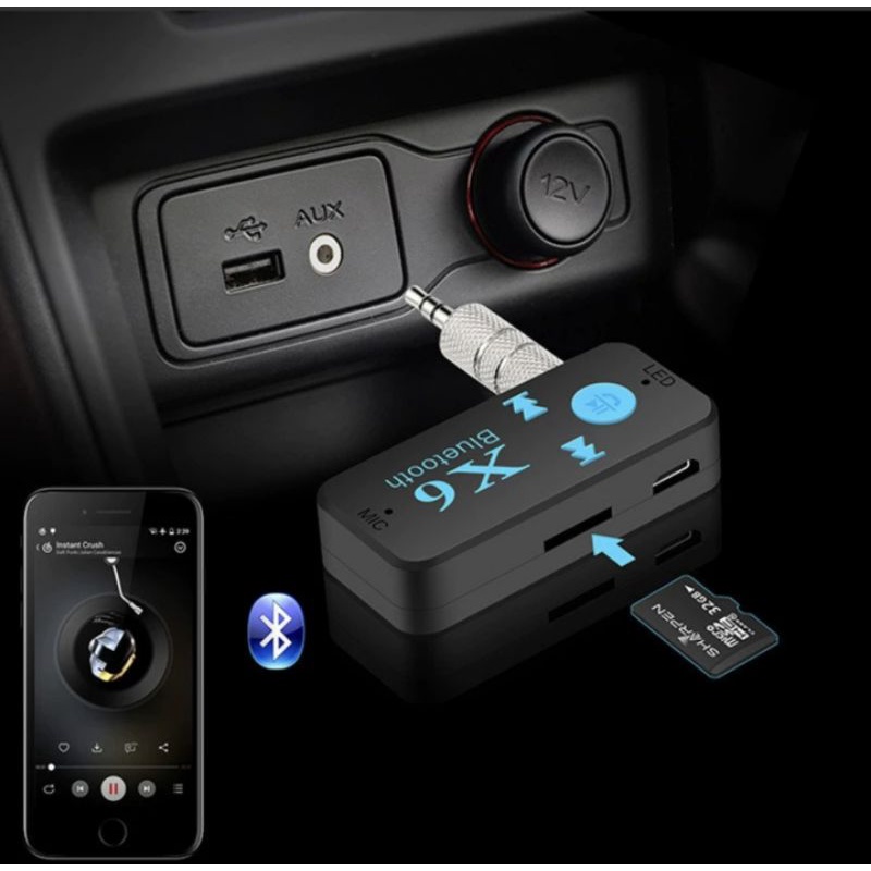Đầu thu phát bluetooth âm thanh x6 hỗ trợ thẻ nhớ có thể sử dụng như máy nghe nhạc.