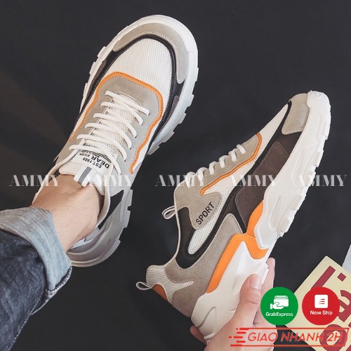 Giày nam phối da lộn, giày thể thao Ammy 2 màu cao cấp, sneaker cổ thấp tăng chiều cao hot 2021 AM012