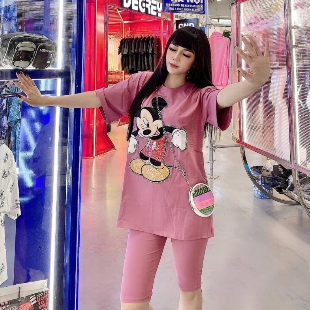 Đồ bộ nữ chất cotton 100% co dãn đanh mịn Mickey MIC004 quần ngố lửng | BigBuy360 - bigbuy360.vn